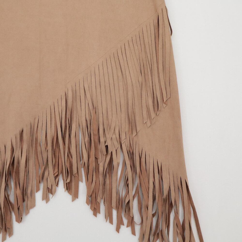 ELAN Size M Brown Fringe Short Skirt Microsuede Boho Hippie Festival Womens - Picture 4 of 8